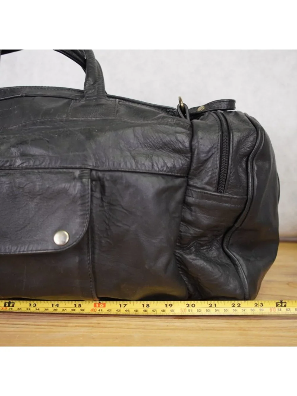 Vintage Genuine Leather Duffle Travling Bag Gym Y2K Black 23